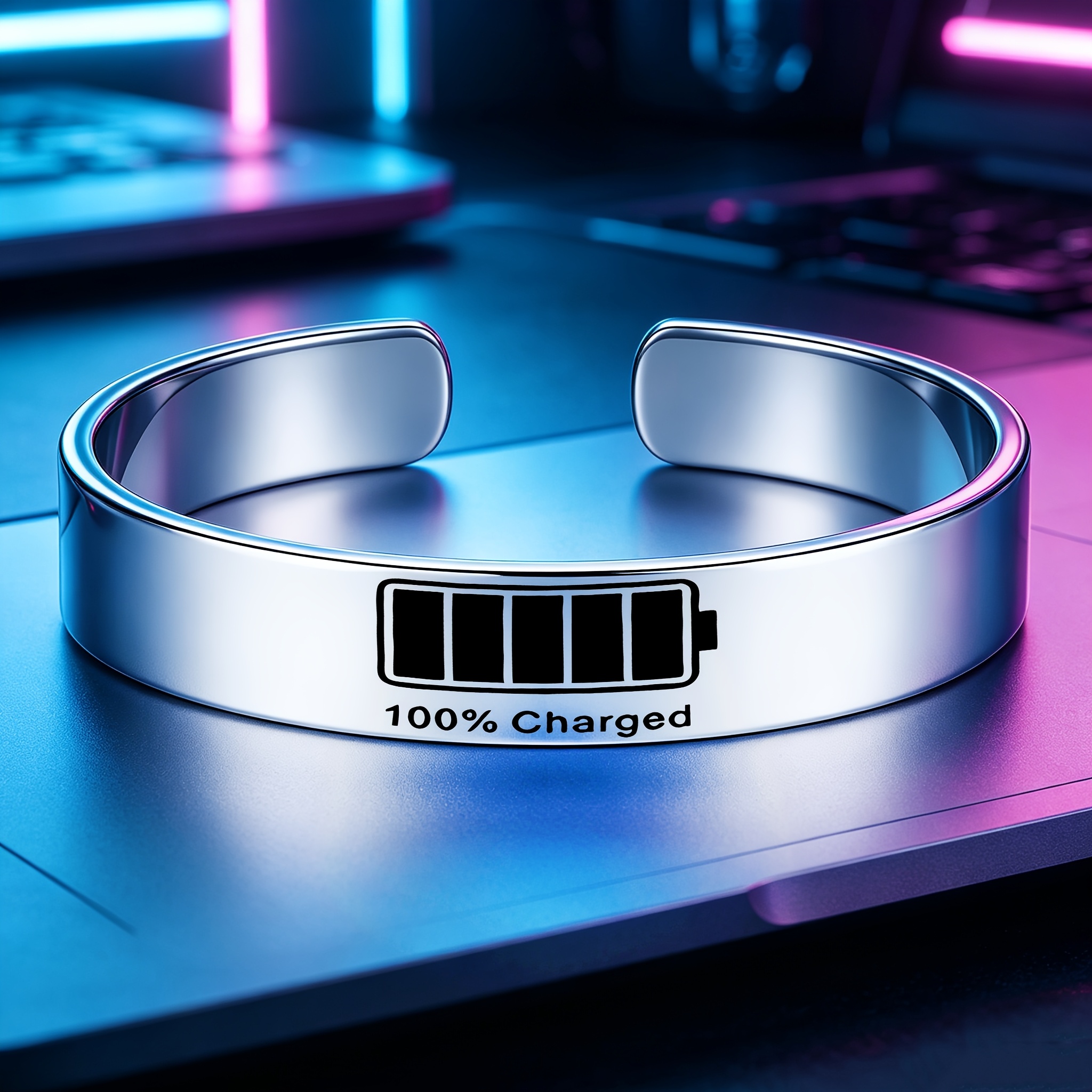 Men's Trendy Open Bangle with Charged Pattern Design
